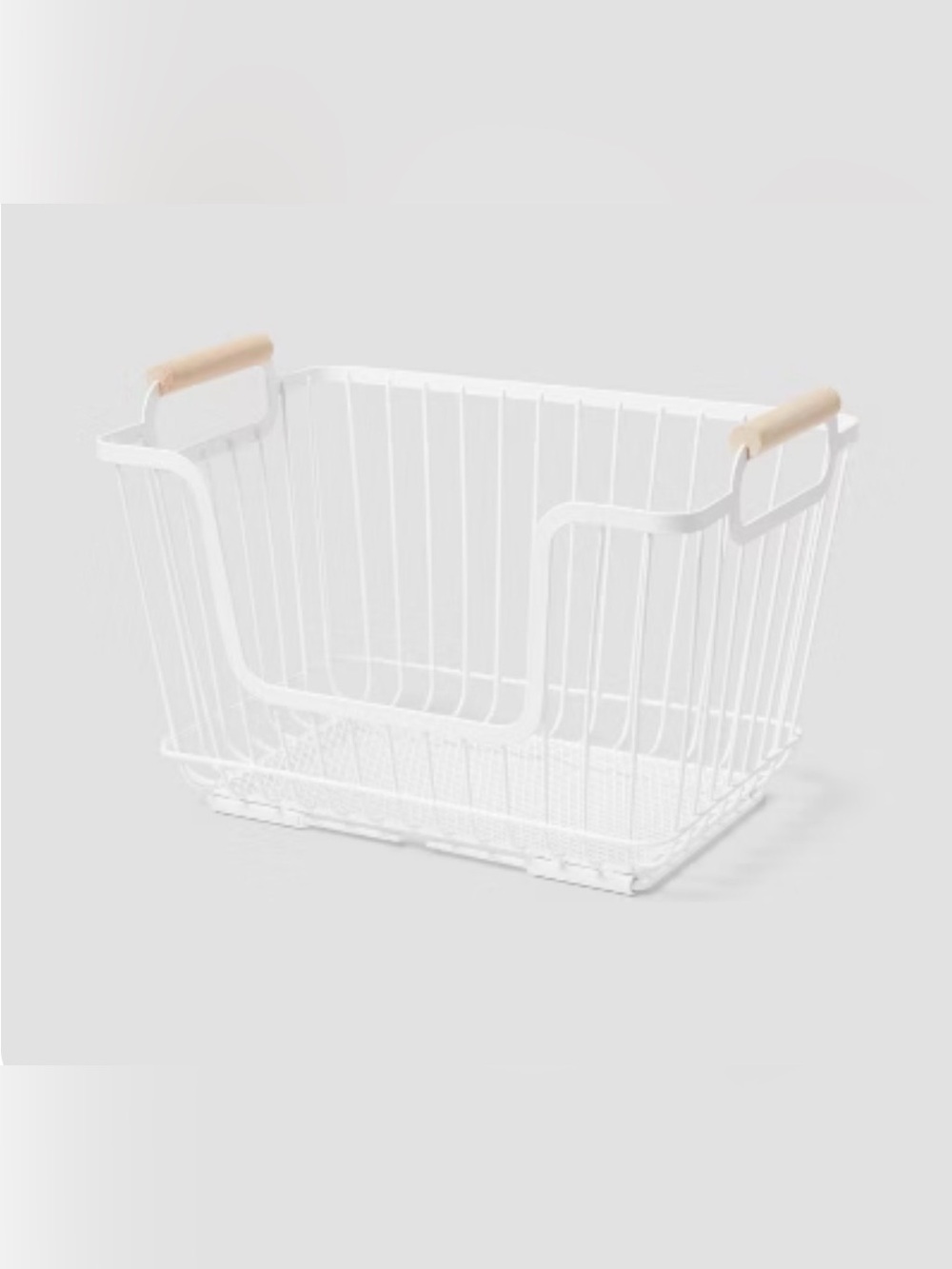 Metal Stackable Wire Pantry Basket with Rubber Wood Handle - Brightroom